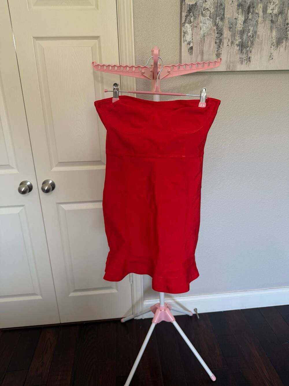 PrettyLittleThing Strapless Red Mini Dress with Ruffle Hem